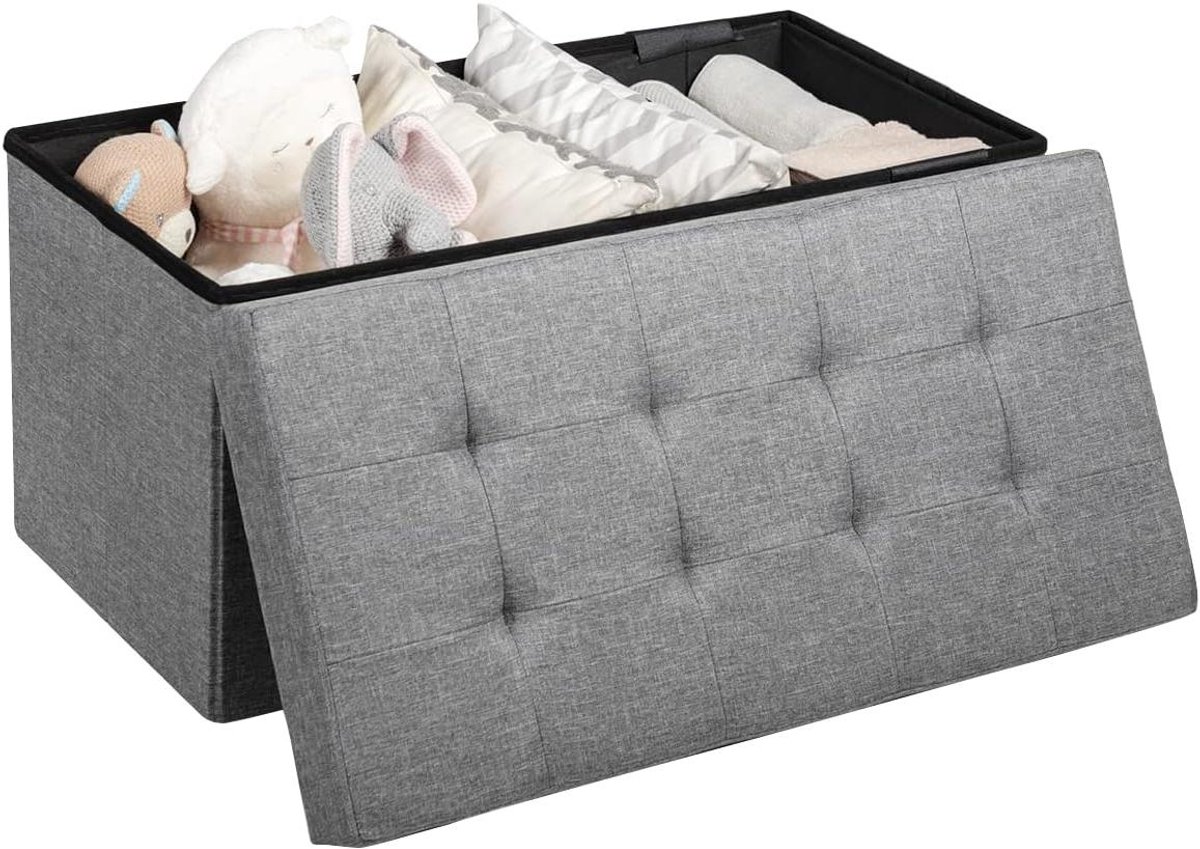 Zitbank met opbergruimte - Opbergkist Poef - Woonkamer Organiseren - Inclusief uitneembare opbergdoos - 80 x 40.5 cm - Lichtgrijs