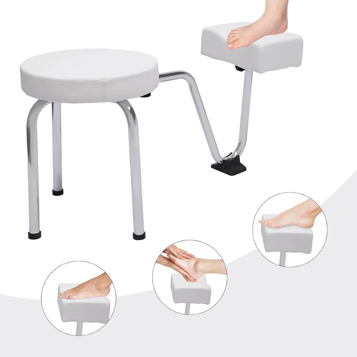 Pedicure Kruk - Voetensteun Beensteun - Voetverzorging Thuis - Hoogte Lengte Verstelbaar - 10 kg Draagvermogen - Wit Zilver