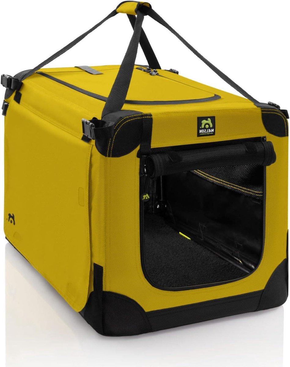 Honden Transportbox - Hondentransporttas Opvouwbaar - Veilig Vervoeren - Stevig Stalen Frame - 52 cm - Saffraan Geel