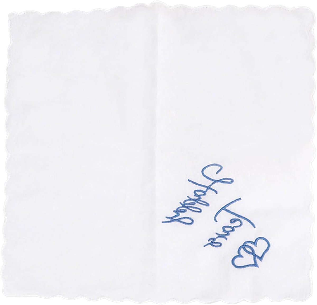 Bruiloft Zakdoek - Bruidszakdoek Herinnering - Bruiloft Vieren - Geborduurd Hart - 1 stuk - Wit Blauw