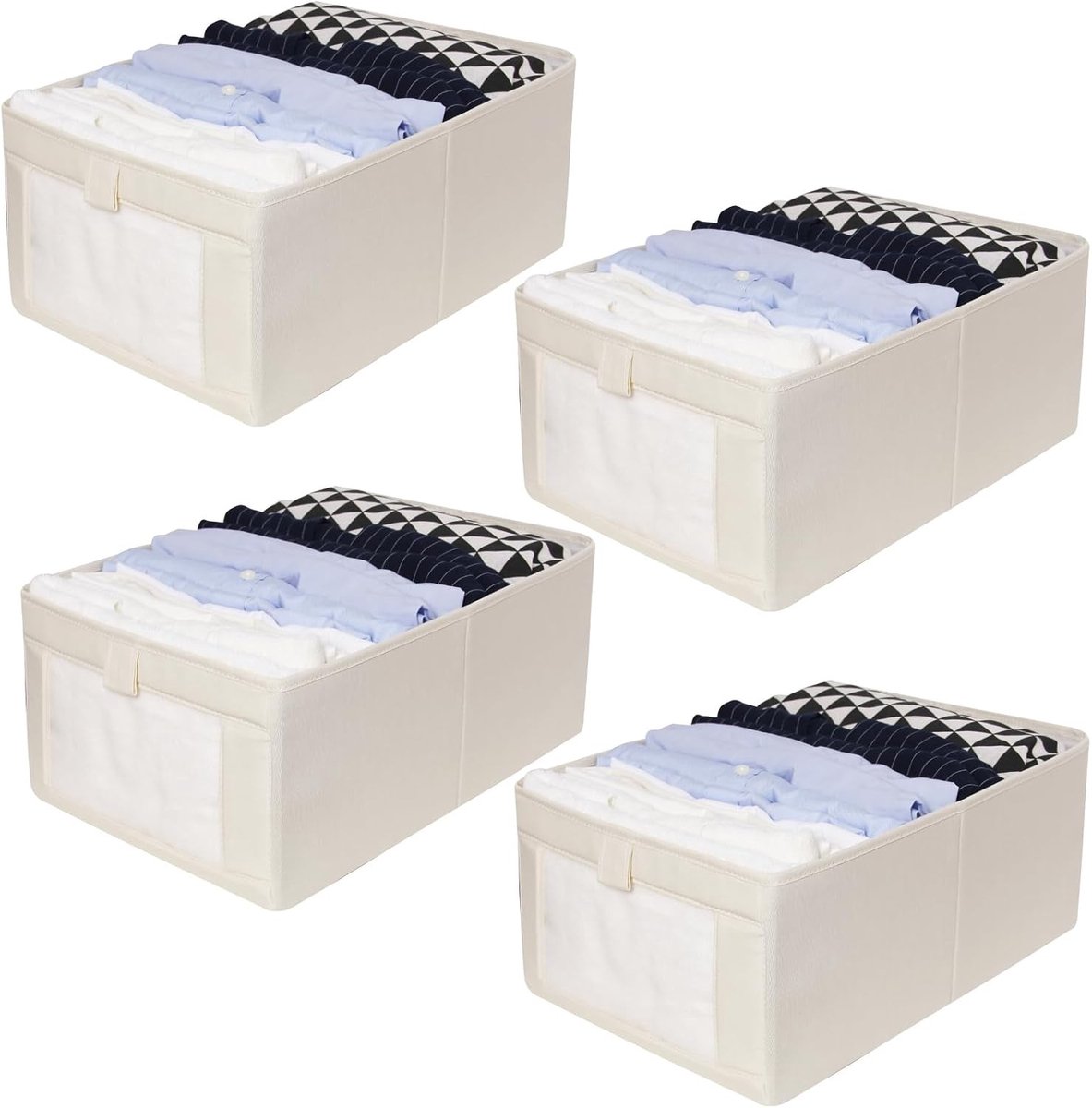 4 Opbergmanden met Handvatten, Vouwbare Linnen Opbergdozen voor Kleding, Snacks en Boeken - Beige Multifunctionele Oplossing voor Thuisorganisatie
