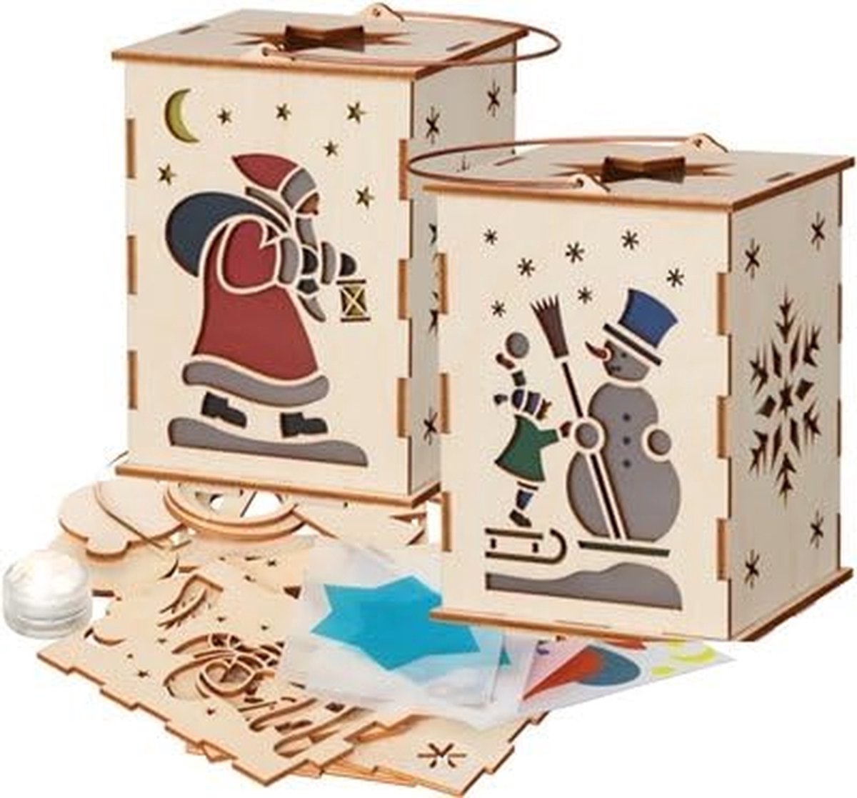 Houten Lantaarn - Decoratieve Lamp - Sfeerverlichting Huis - Handgemaakt Ambacht - 12 cm Hoog - Houtkleur