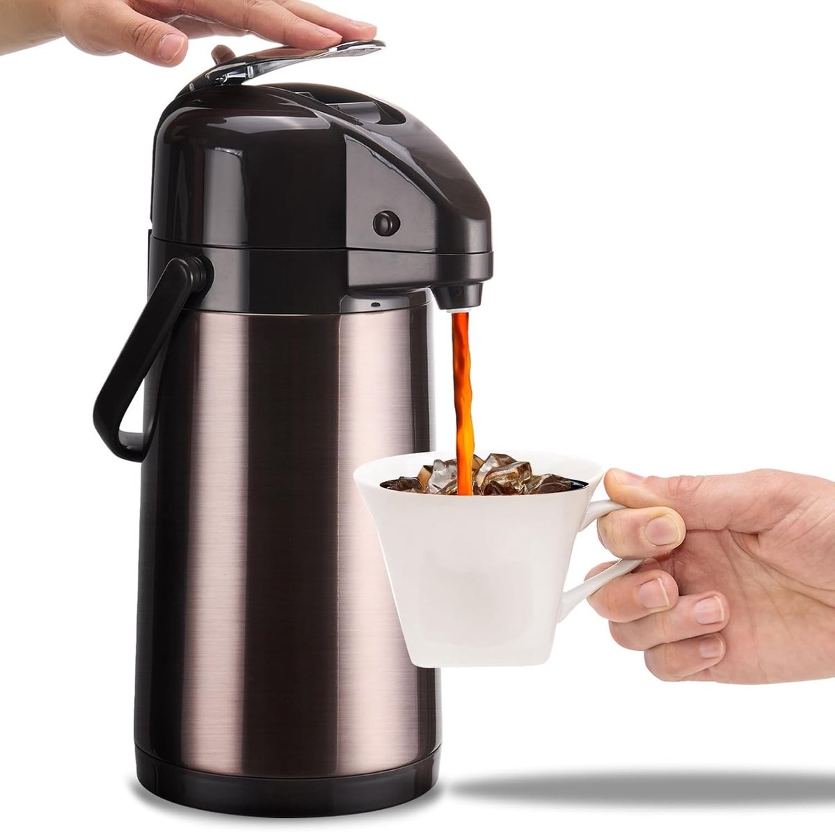Thermoskan met pomp - Roestvrij staal - 2,5 liter - Geïsoleerde koffiekaraf met dubbele pomp en 360° draaibare basis - Voor warme en koude dranken