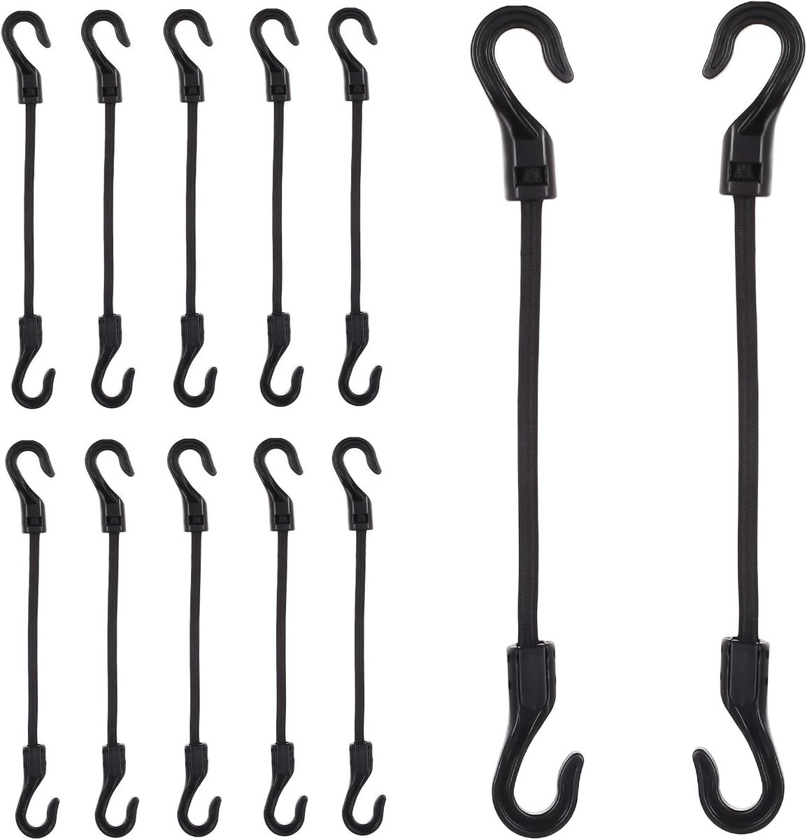 Snelbinders fiets - Zwart - 10 cm x 5 mm - Elastische spanrubbers met kunststof haken - Voor bevestiging en organisatie