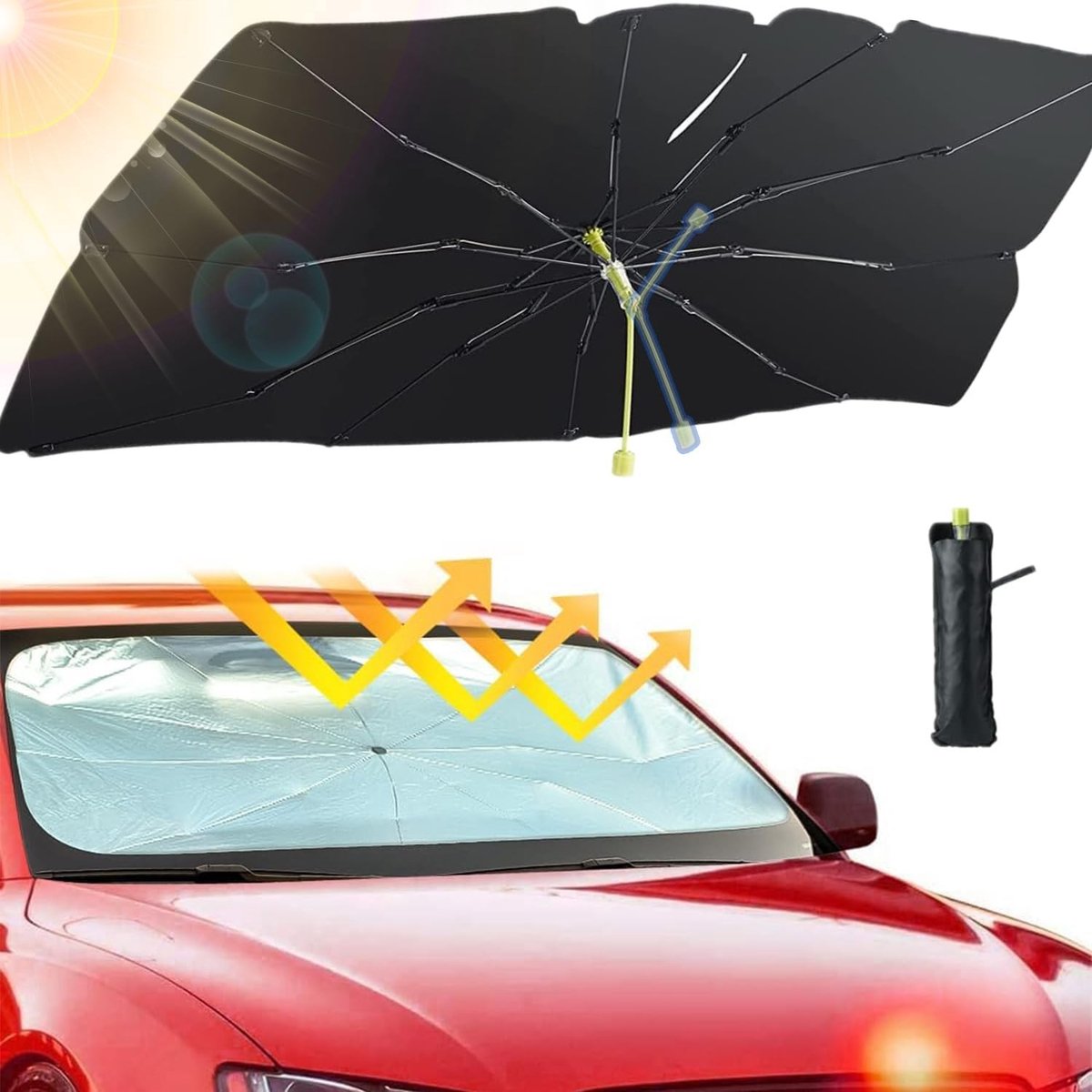 Zonnescherm auto kind - Zwart - 140 x 75 cm - Aluminium Voorruit Zonwering met UV-Bescherming - Voor Meeste Auto's en SUV's