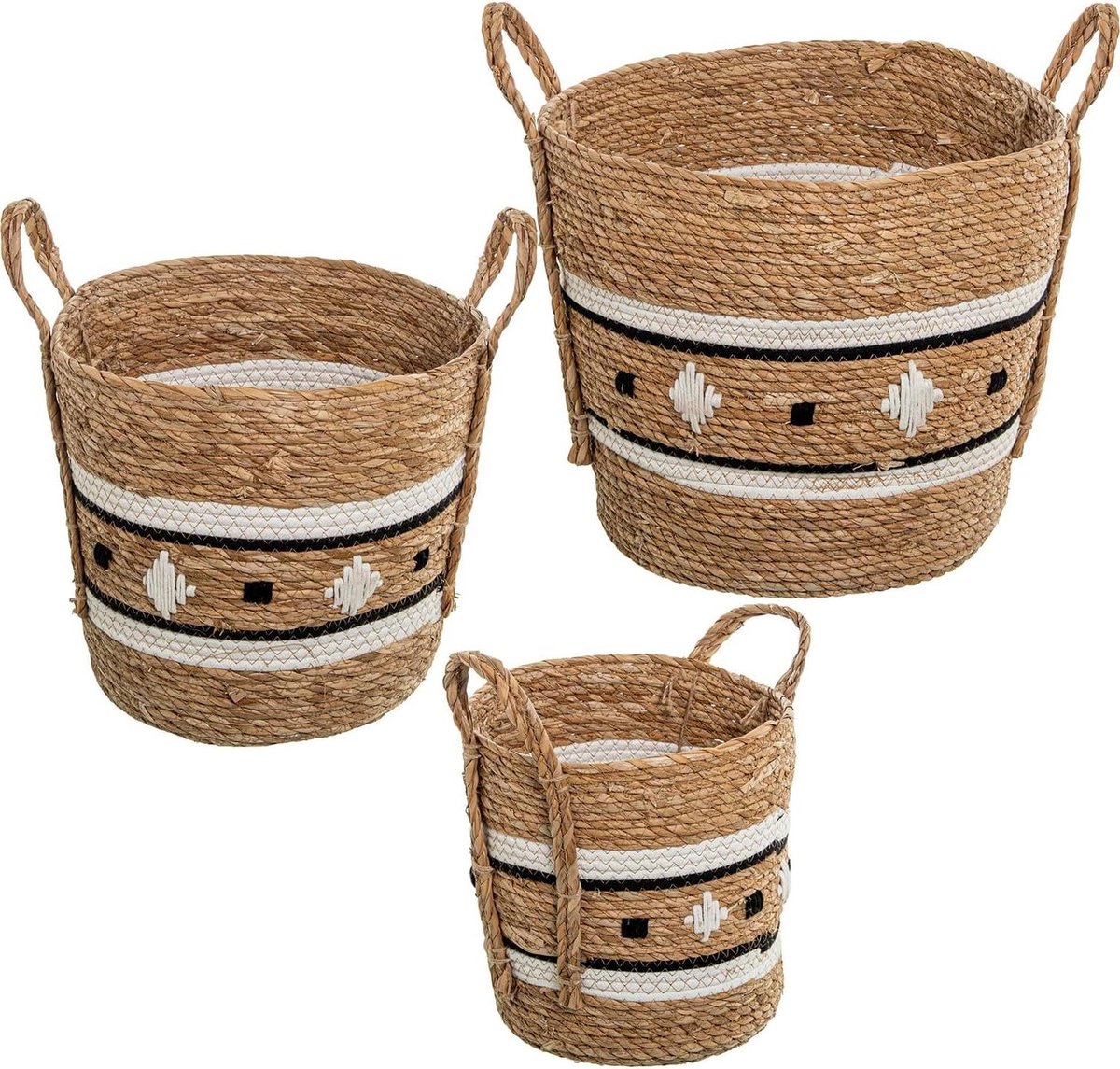Set Manden - Opbergmandjes - Thuis Organiseren - Natuurlijke Materialen - 3 Maten - Naturel Zwart Wit