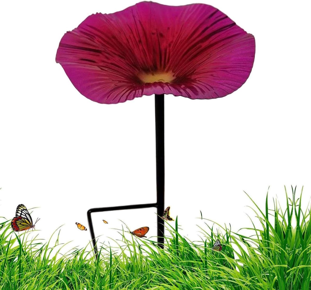 Decoratieve Vogelbadstandaard - Voederstation Tuinpaal - Vogels Voeren - Bloemenvorm Design - 30 x 17 x 6 cm - Roze