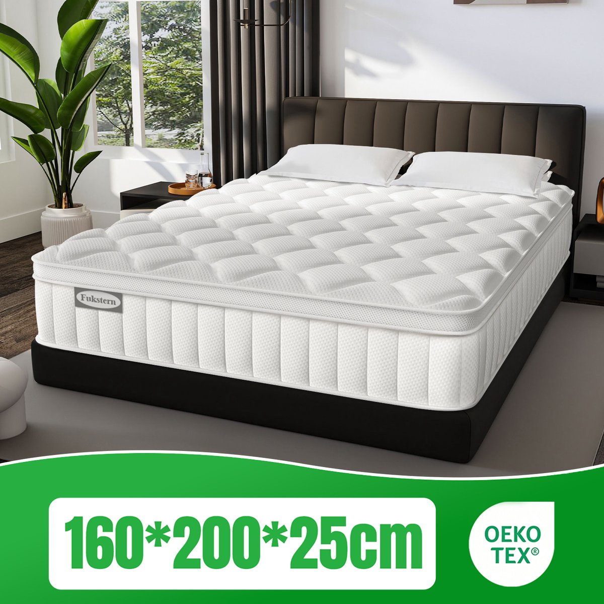 Fukstern Matras 160x200 Tweepersoons - Pocketvering Matras 25cm Dik - 7 zones - OEKO-TEX Gecertificeerd - Anti-Allergische - Orthopedisch Eenpersoonsmatrassen - H3/H4 Medium Hard - 10 Lagen Hoogwaardige Materialen - Voor Kinderen en Volwassenen
