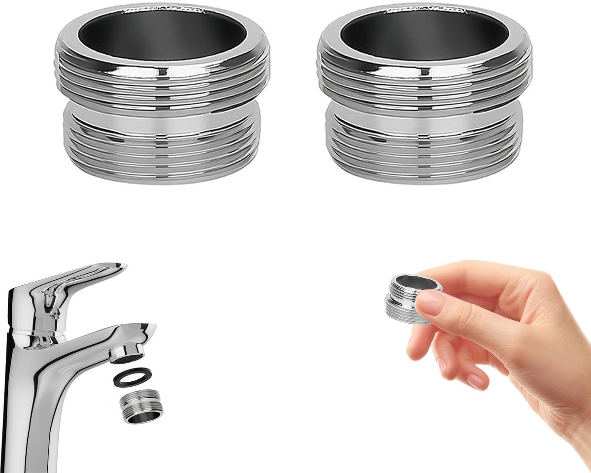 Twee waterkraan adapters roestvrij staal – M22 naar M24 buitendraad
