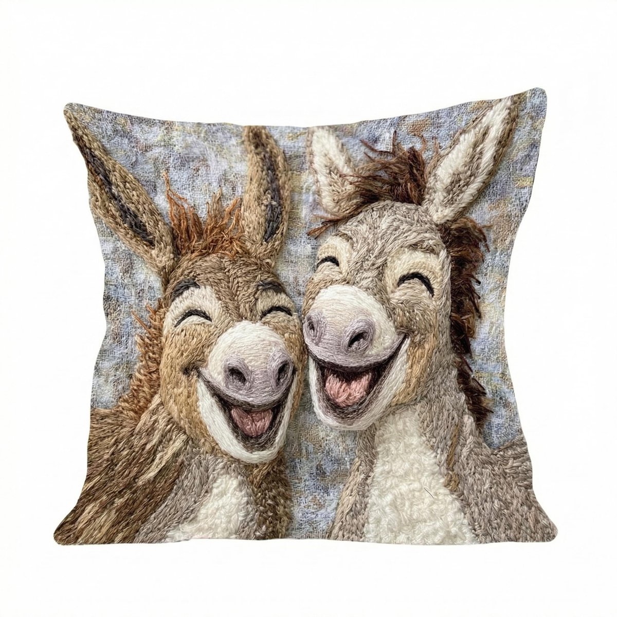 Kussenhoes 40x40 cm van linnen met ezelmotief voor woon- en slaapruimtes