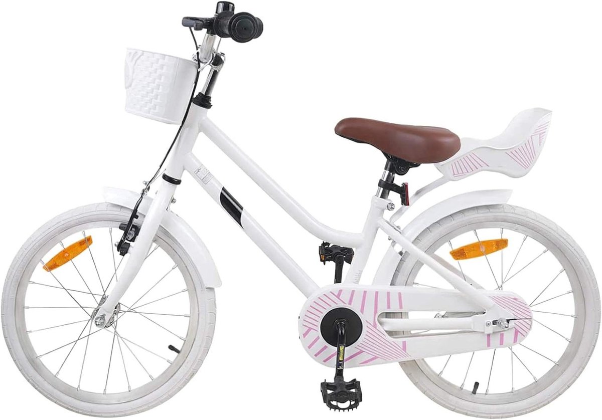 Kinderfiets 18 Inch Klassieke fiets Veilig op pad Stalen frame 115-125 cm lengte Wit