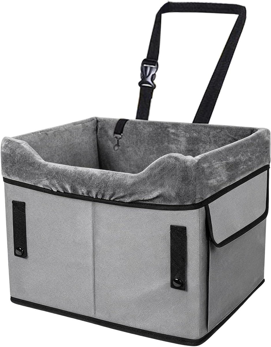 Autostoel voor Honden - Hondenmand Auto - Veilig Reizen - Wasbaar & Opbergvakken - Tot 11 kg - Grijs