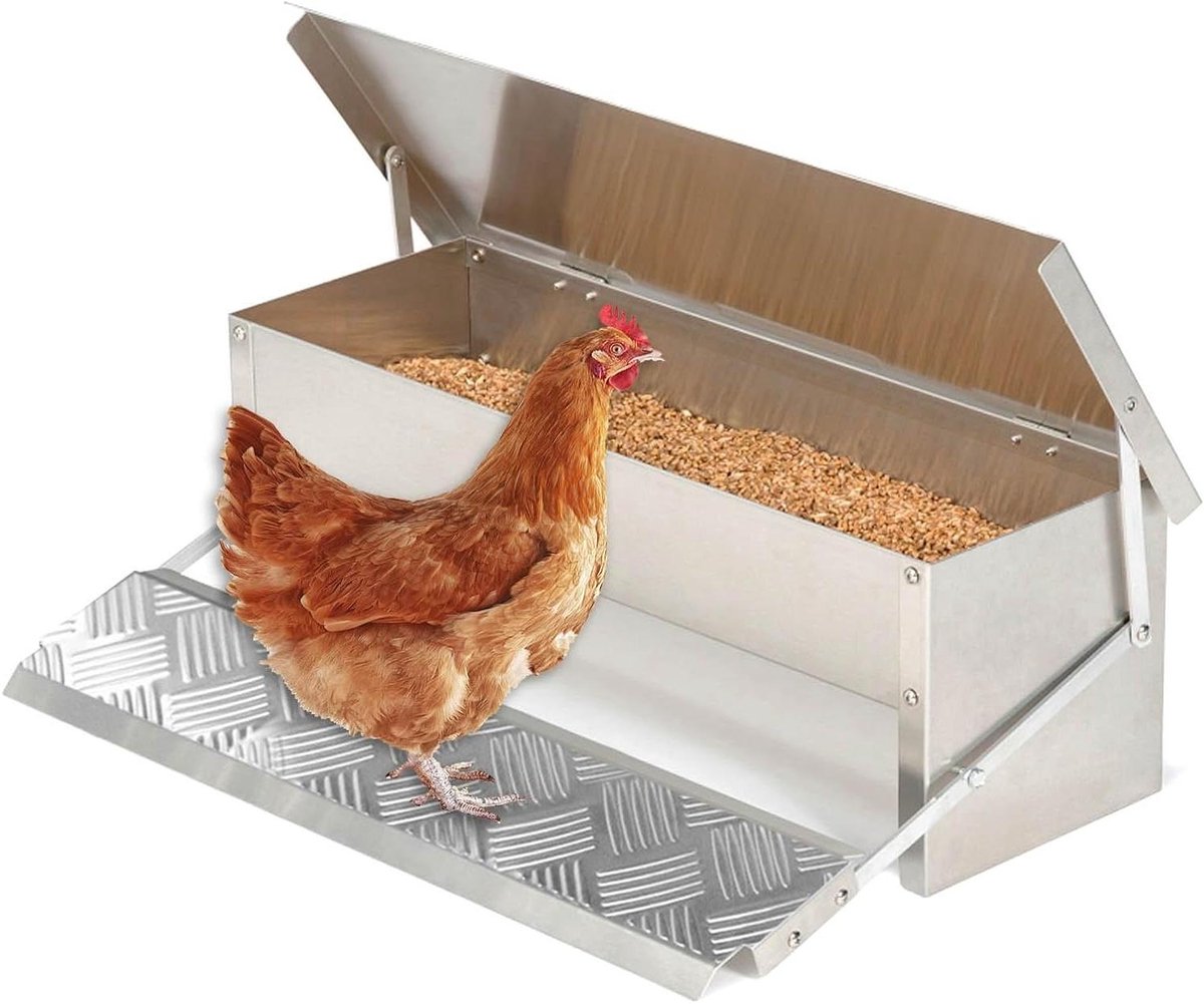 Automatische Kippenvoerbak - Voerbak Pluimvee - Efficiënt Voeren - Rattenbestendig Pedaal - 5 kg - Zilver