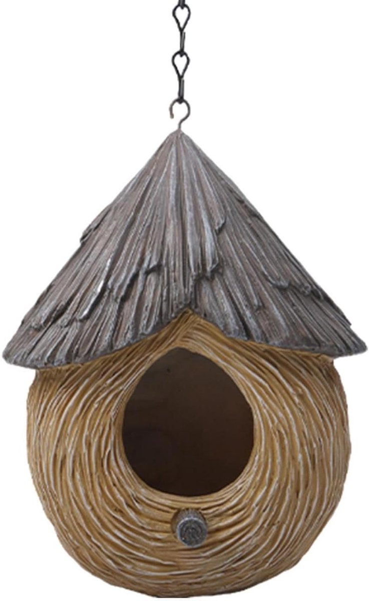 Decoratief Vogelhuis - Kunstvogelhuisje Tuin - Vogels Observeren - Waterdicht Hars Ontwerp - 24D x 14W x 24H cm - Bruin
