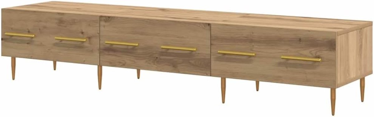 Moderne tv-kast - Media meubel - Opbergen woonkamer - Gouden poten - 150 cm breed - Artisan eiken