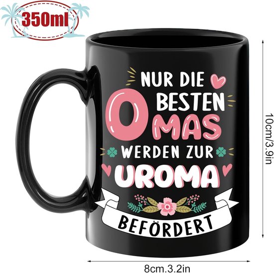 Mok Uroma Cadeau - Overgrootmoeder Mok - Zwangerschap Aankondigen - Dubbelzijdig Bedrukt - 350 ml - Zwart — afbeelding 5