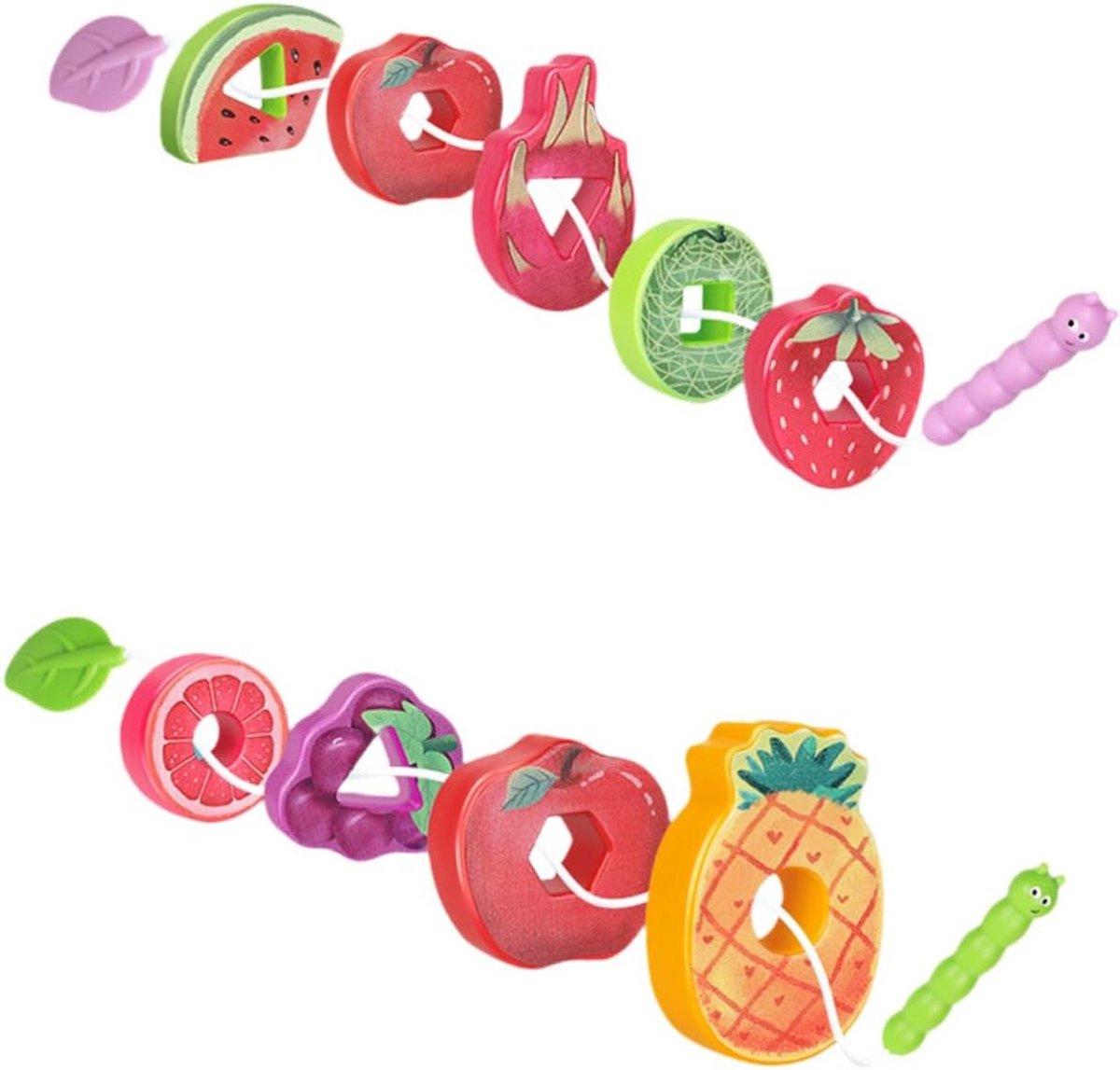 Vruchten Rijgspel - Educatief Peuterspeelgoed - Hand Oogcoördinatie Training - Kleurherkenning - 21x14x5cm - Diverse kleuren