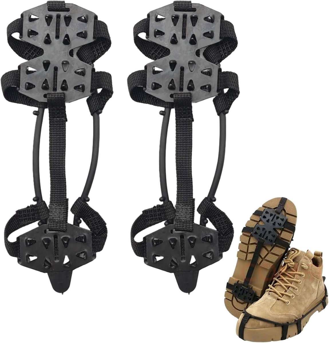 Crampons met 24 Tanden van Manganese Staal voor Hiking, Bergbeklimmen en Vissen - Antislip en Elastisch voor Optimale Grip