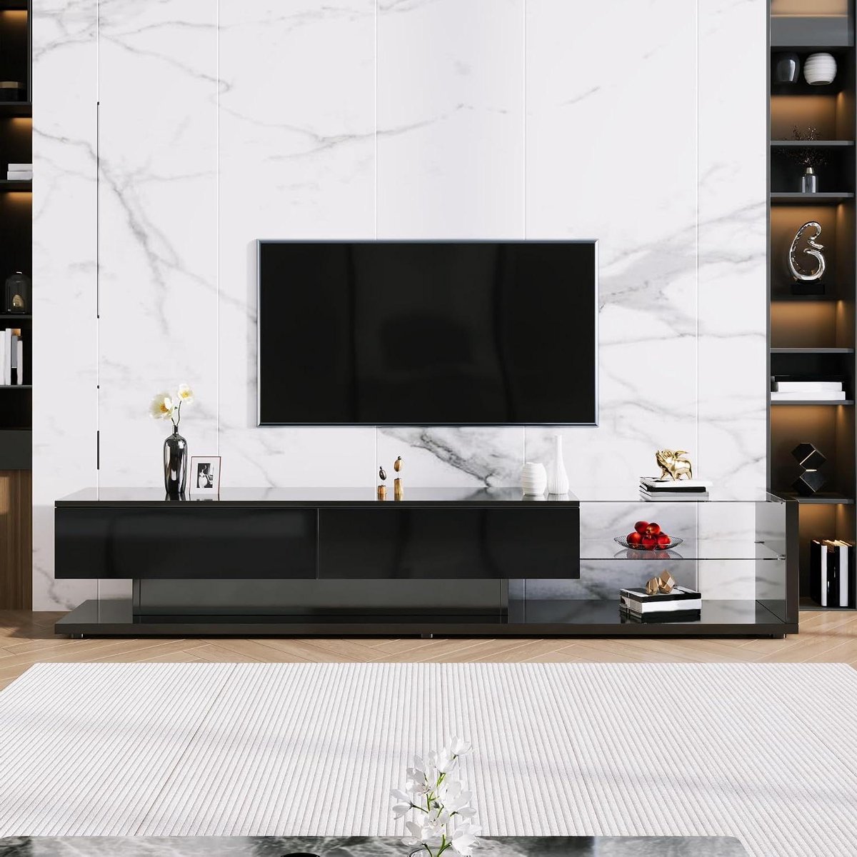 Tv-kast met laden - Commode dressoir - Woonkamer inrichten - Geïntegreerde LED verlichting - 170 cm breed - Zwart