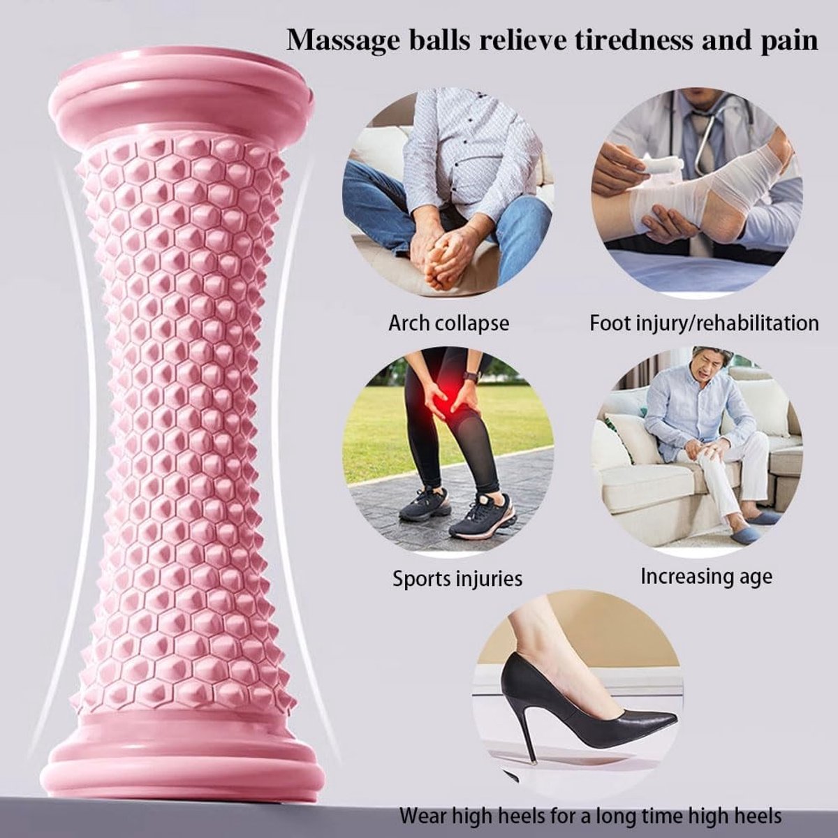 Handmatig Massageapparaat met Wielen - Roze - Voor Verlichting van Pijn en Spierspanning - Ideaal voor Yoga en Fysiotherapie