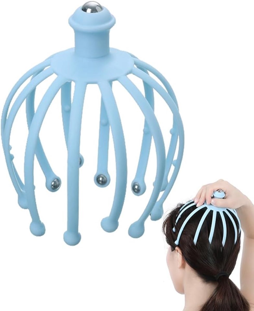 Hoofdhuidmassageset - Blauw - 10 x 10 x 16 cm - Hoogwaardig Massageapparaat van Roestvrij Staal - Voor Ontspanning en Haarstimulatie