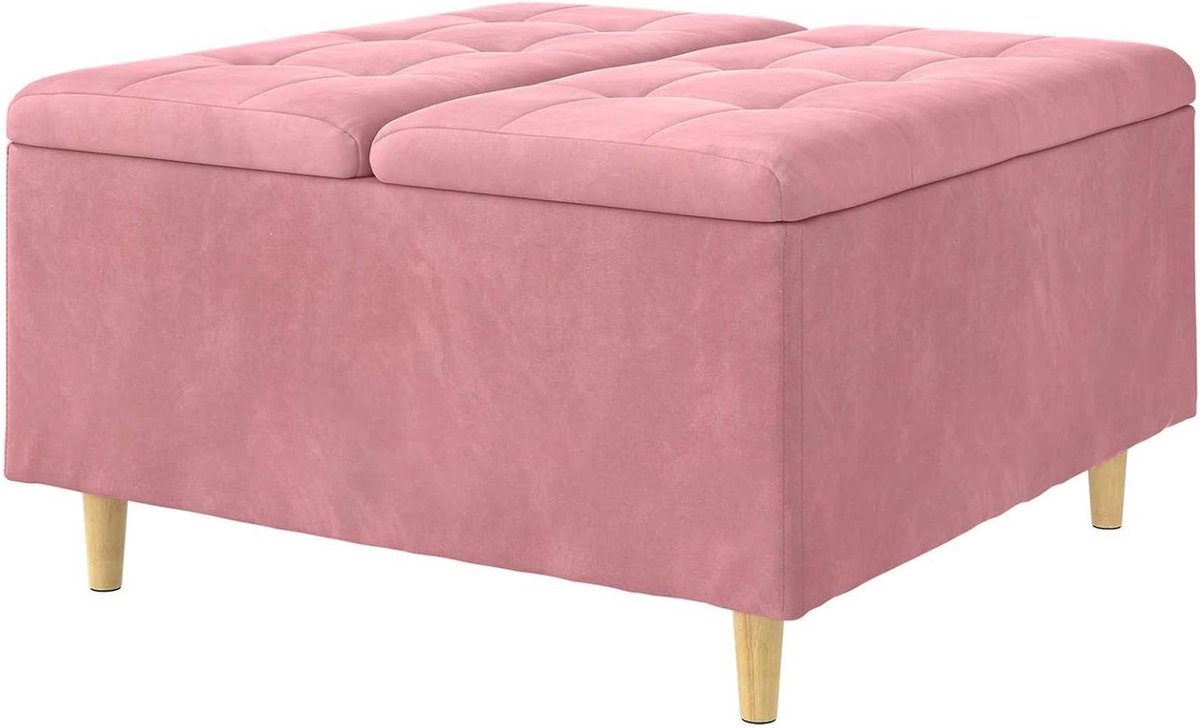 Opbergbank met kussen - Opbergkruk fluweel - Extra zitruimte - Verborgen opbergruimte - 80 x 45 cm - Roze