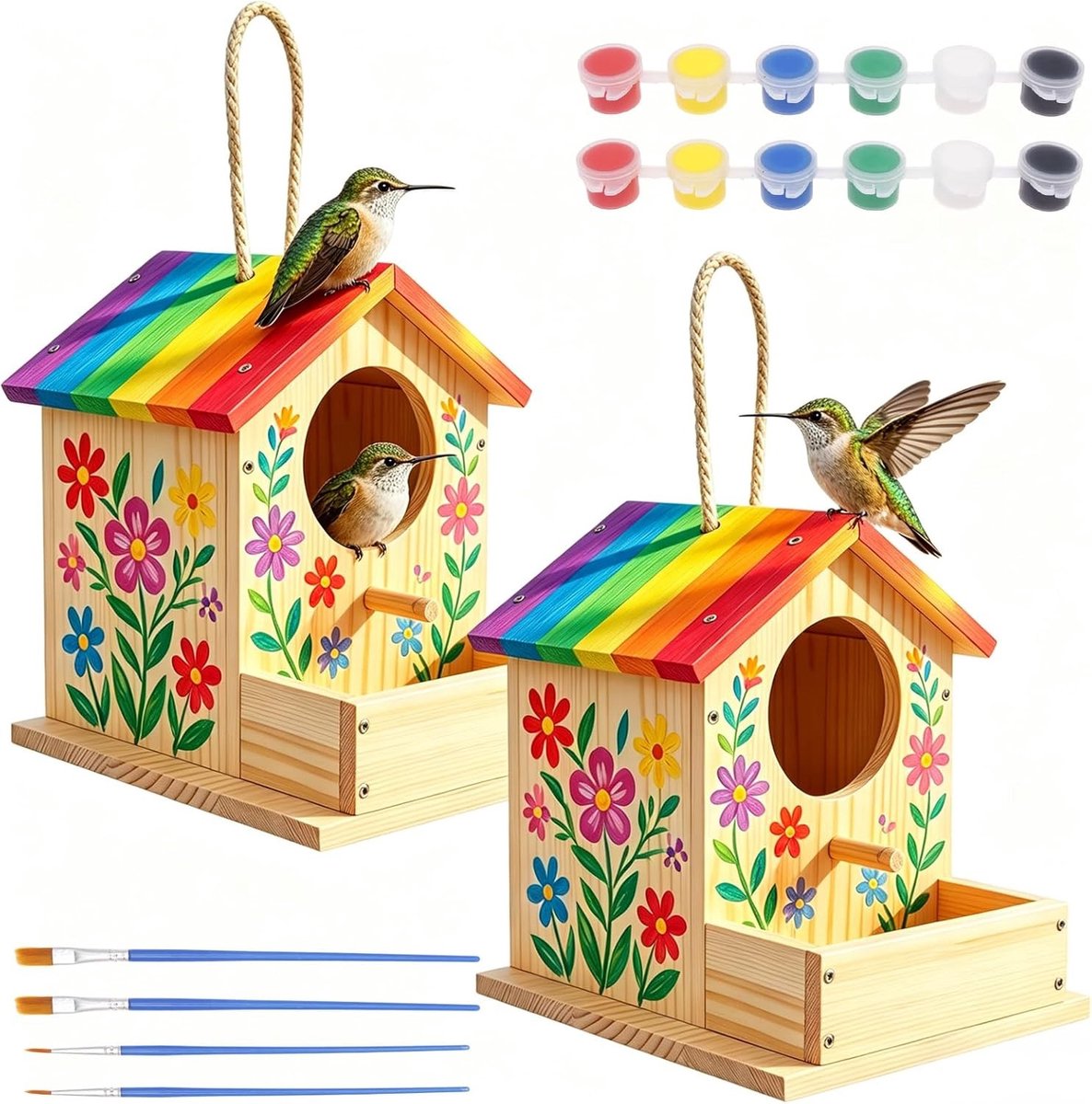 Vogelhuis knutselset voor kinderen en volwassenen, DIY houten nestkast met kleuren en penselen, creatief bouwpakket voor kunst en handwerk
