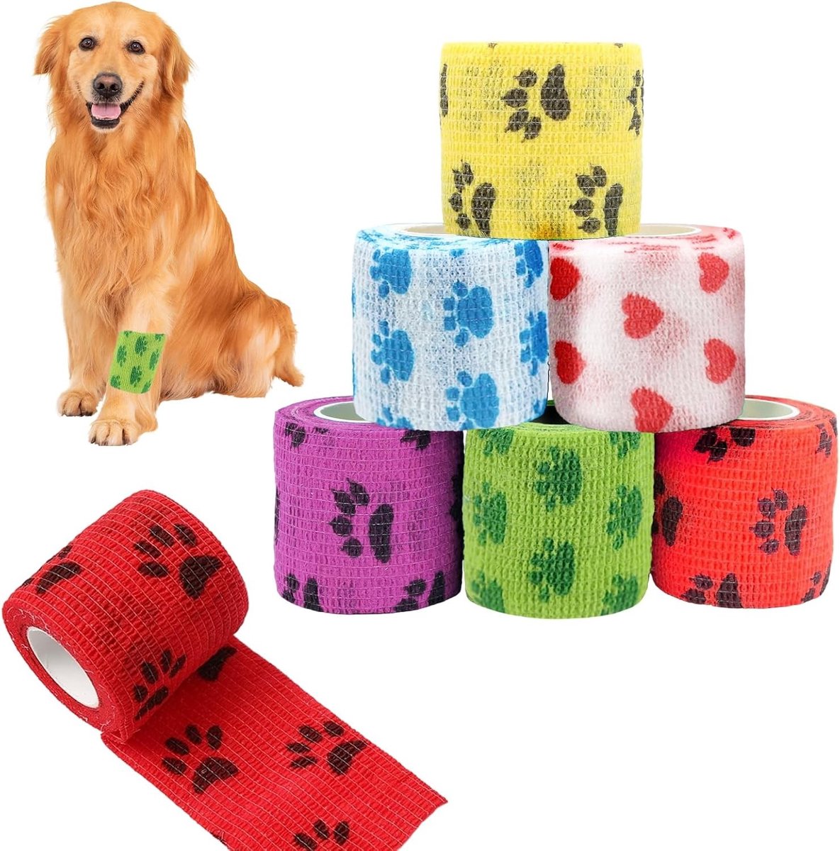 Zes rollen zelfklevend plakband voor gewrichten, ademend en elastisch, ideaal voor blessures en ondersteuning, 5 cm x 400 cm