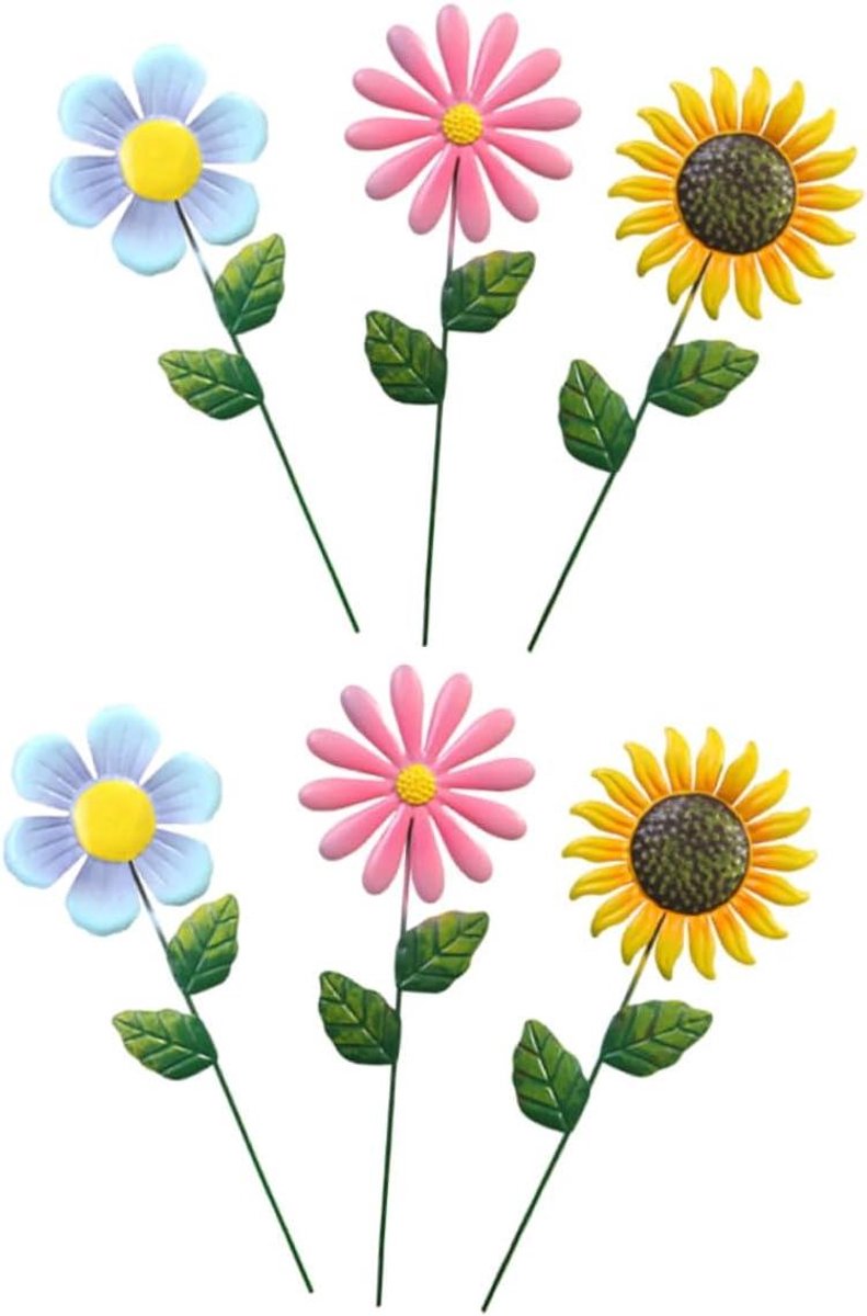 Bloemen Tuinstekers - Zonnebloem Decoratie - Buiten Decoreren - Weerbestendig Metaal - 6 Stuks 48cm - Meerkleurig