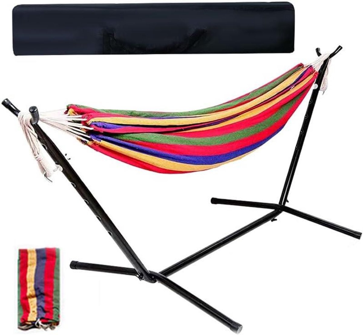 Hangmat met Standaard - Buitenschommel Dubbel - Ontspannen in de tuin - Afneembare Standaard - 550 kg capaciteit - Rood