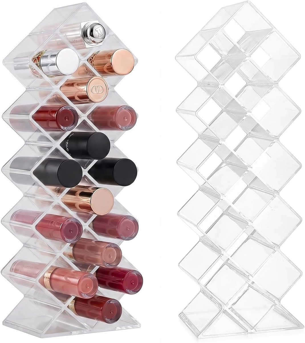 2 stuks transparante lippenstift-organizer met 16 vakken, verticale acryl houder voor make-up, lipgloss en cosmetica