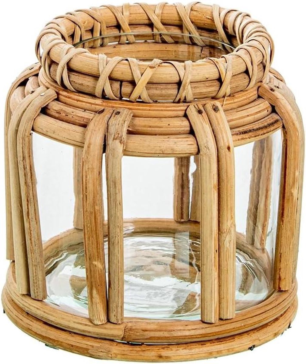 Theelichthouder Glas Wilg - Kandelaar Decoratie - Sfeerverlichting Creëren - Natuurlijke Materialen - 17 x 17 x 16 cm