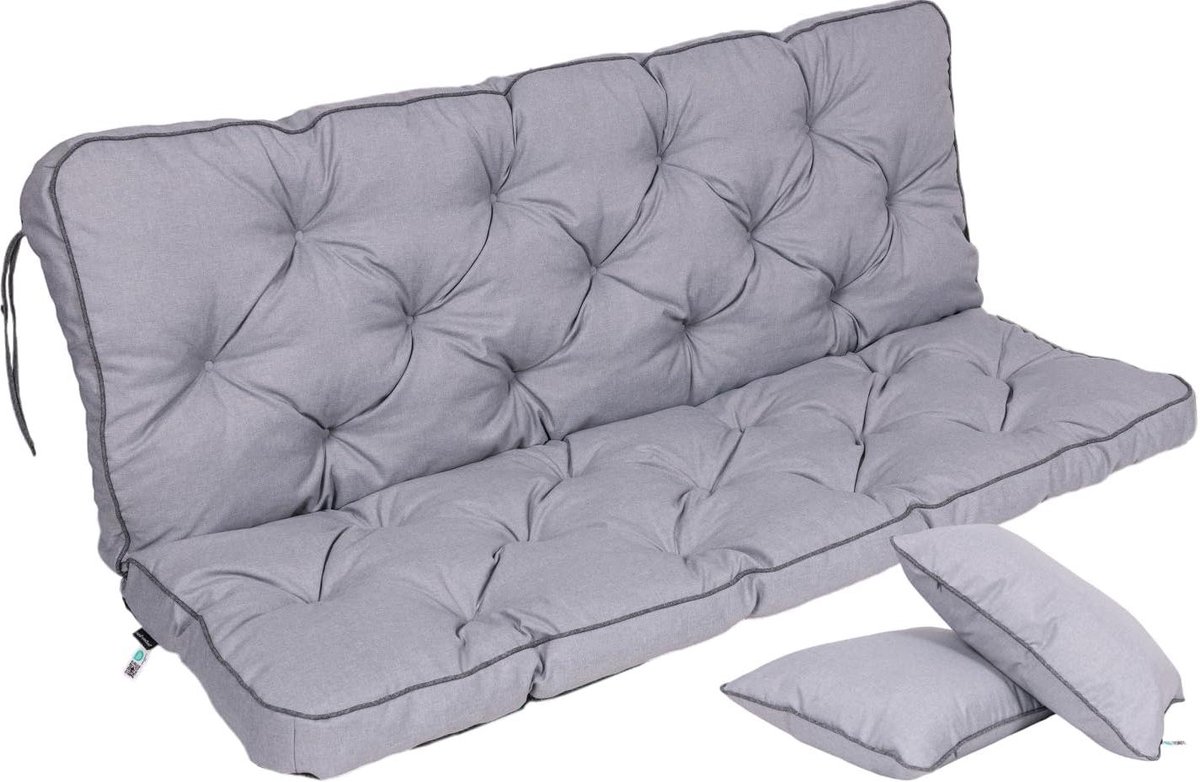 Tuinkussen met Rugleuning - Bankkussen Outdoor - Ontspannen in de tuin - Waterafstotend UV-bestendig - 150 x 50 cm - Lichtgrijs