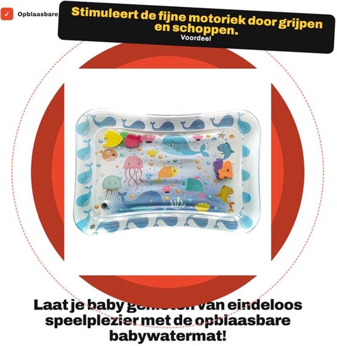Babywatermat met Zeelevenpatroon - Opblaasbaar - Zintuiglijke Stimulatie - Fijne Motoriek - Creatieve Speeltijd - 50x70cm - Waterspeelmat