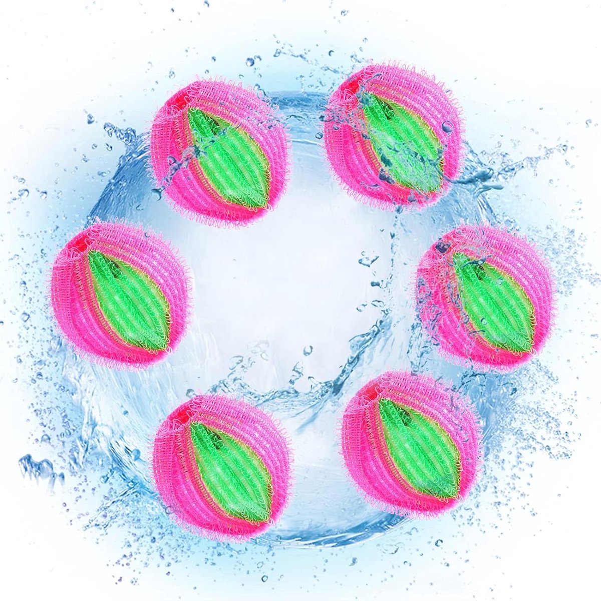 Haarverwijderaar Ballen - Washaarballen Pluisverwijderaar - Kleding Reinigen - Voorkomt Verstopte Leidingen - 6 Stuks - Roze en Groen