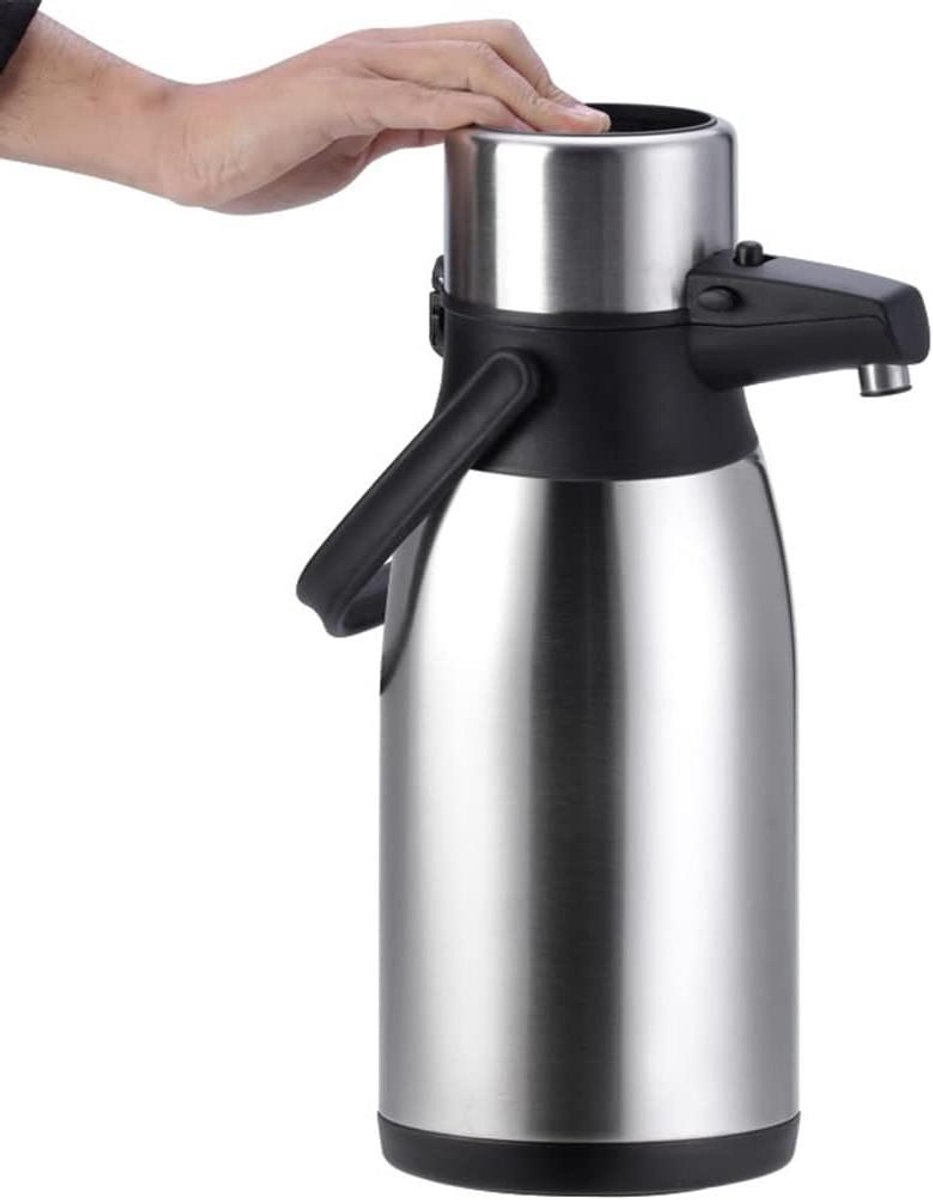 Thermoskan met pomp - Warme drank dispenser - Dranken warm houden - Dubbellaags roestvrij staal - 2.5 Liter - Zilver