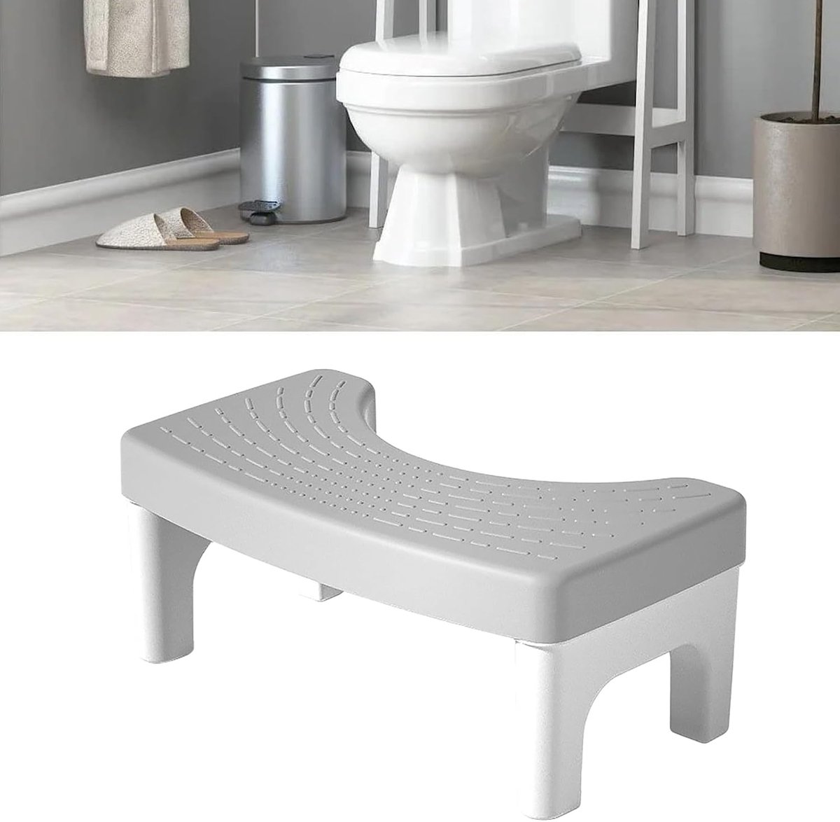 Toiletkruk - Badkamer kruk - Comfortabel hurken - Antislip ontwerp - 40x23x5 cm - Grijs