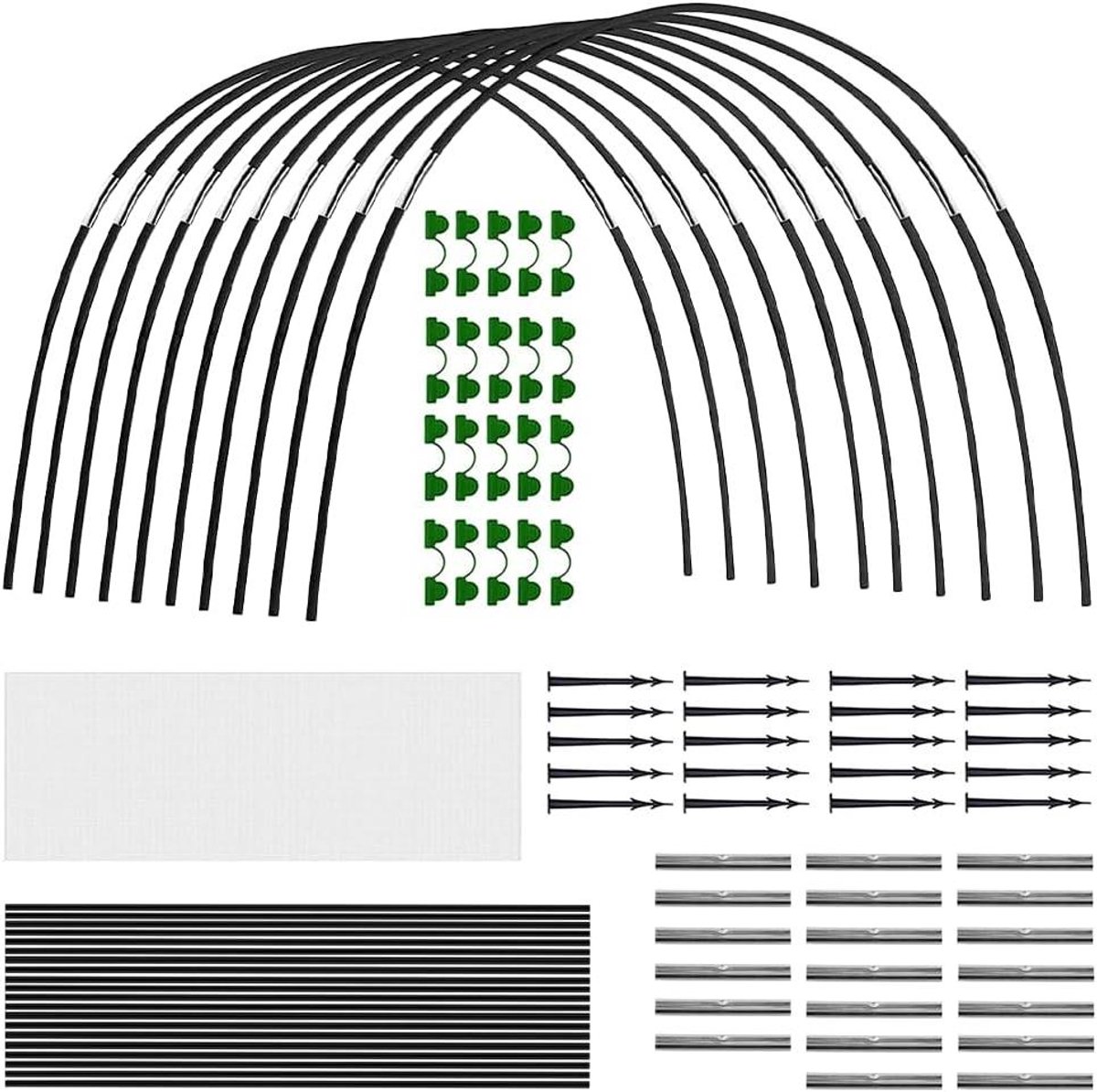 Plantentunnelbogen Set - Broeikas Hoepels - Planten Beschermen - Roestvrij Gecoat Staal - 2.5 x 10 m - Zwart