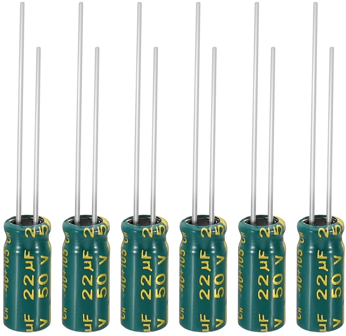 50V 22uF elektrolytische condensatoren, 6 stuks, 5 x 11 mm, aluminium, ideaal voor tv, lcd-monitor en koelkast, hoogfrequent en betrouwbaar gebruik