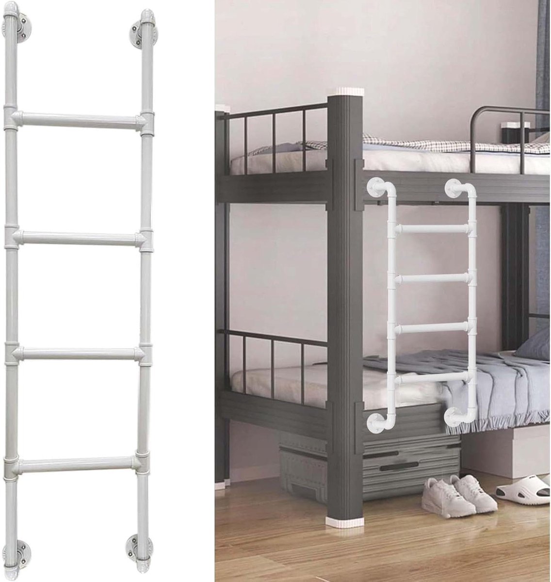 Stapelbedtrap Metaal - Ladder Zolder - Veilig Bereiken - Wandmontage - 3-5 Treden - Zwart