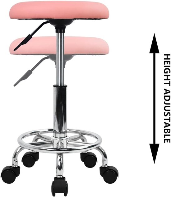Verstelbare draaistoel met PU leren kussen voor salon, massage en kantoor - Klein (Roze) — afbeelding 2