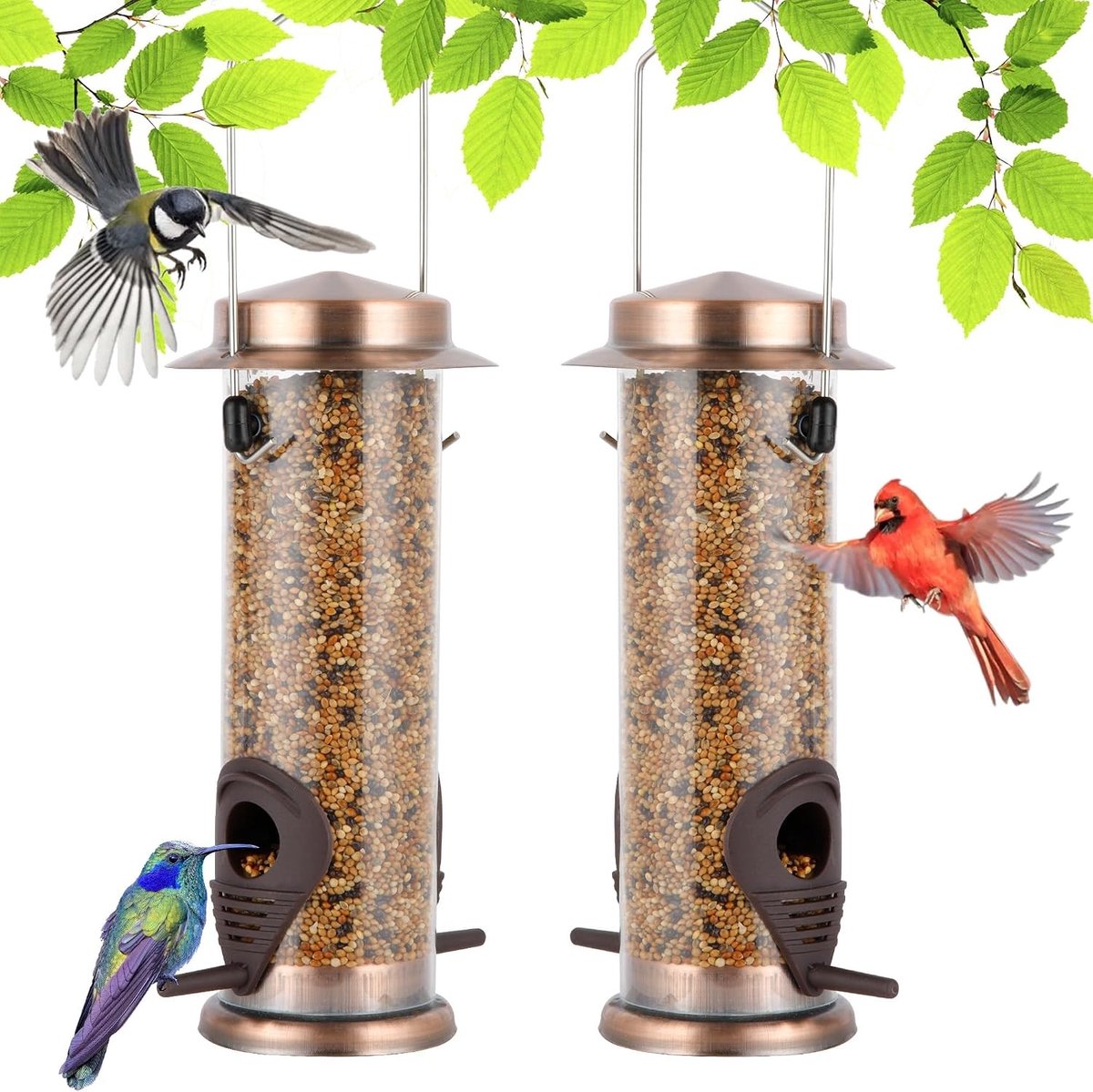 Hanging Metal Voederhuis voor Wilde Vogels in de Tuin - Squirrel Proof, Duurzaam en Geschikt voor Diverse Vogelsoorten (2 Stuks)