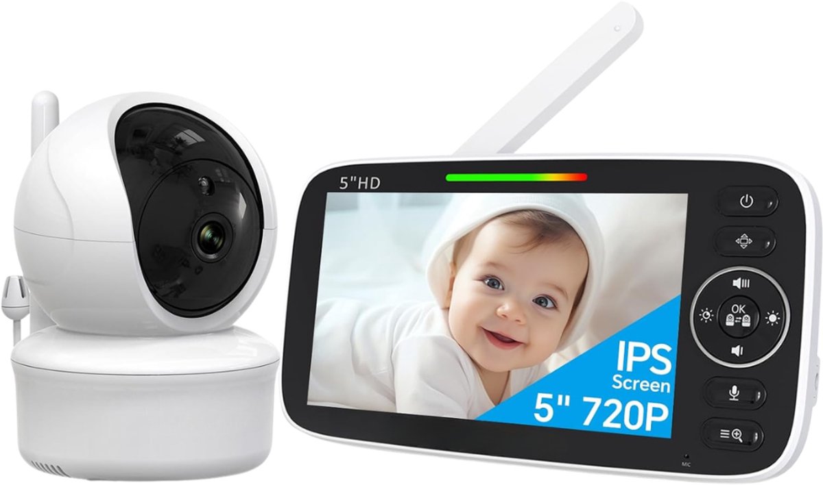Verte Babyfoon met Camera - 5 Inch - 720P HD-Video - Geen Wifi - Camera En Audio - 4000 Mah-Batterij - Vox-Functie - Temperatuursensor - Nachtzicht - Videobabyfoon - Tweeweg Audio