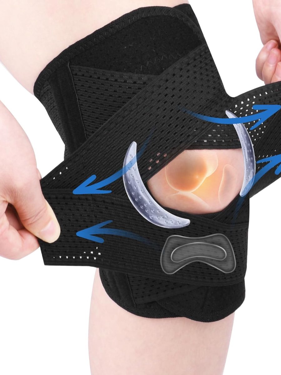 Allvia® Patellabrace - Kniebrace - Hardloopriem - Verstelbare Patella-Kniebandage - met Ademend Mesh-Materiaal - XXL - Zwart - 22cm x 18cm x 2cm