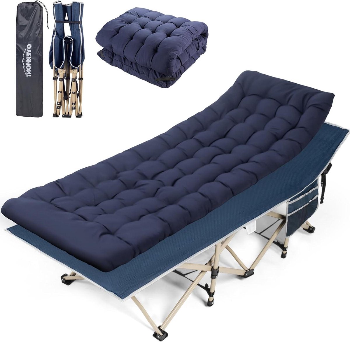 Inklapbaar veldbed - Campingbed matras - Comfortabel slapen - Extra groot formaat - 190 x 71 cm - Blauw