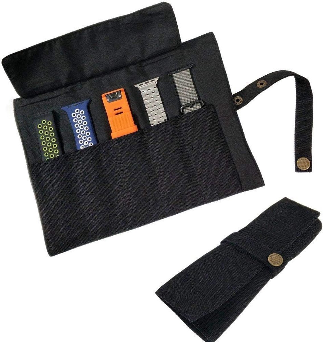 Draagbare opbergcase voor smartwatchbanden, organizer voor Apple, Garmin en Samsung horlogebanden - Katoenen canvas tas