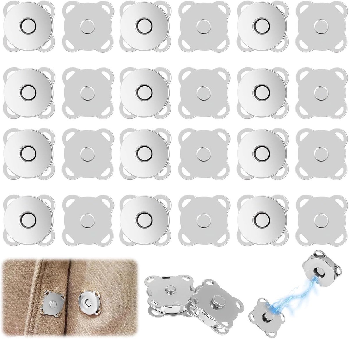 12 Stuks Drukknopen om op te Naaien - 14 mm Zilverkleurige Magneetknopen voor Kleding en Vesten, Eenvoudig te Bevestigen, Compact Formaat, Ideaal voor Zelfgemaakte Projecten