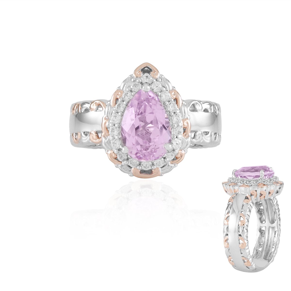 Cavill - Luxe Zilveren Ring - 925 Sterling Zilver met 2,025 ct Braziliaanse Peervormige Kunziet & Zirkonia's - Elegante Damesring