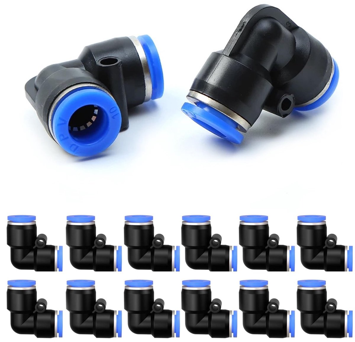 Pneumatische verbindingshoeken 4 mm - 90° push-in fitting - kunststof en roestvrij staal - voor PU/nylon slang - ShopVlot
