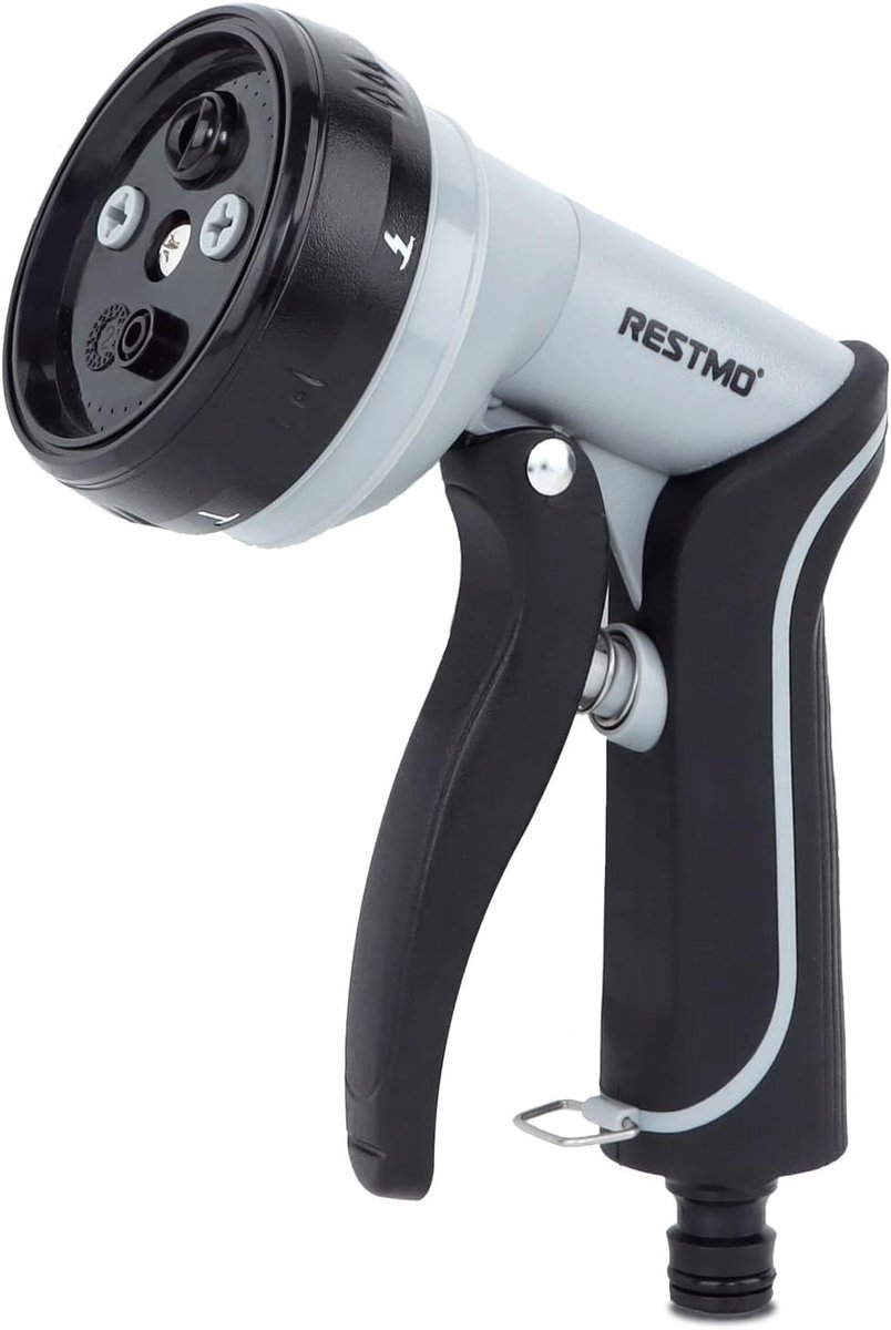 Krachtige spuitpistool voor tuinslangen met draaibare kop, 5 spuitstanden en vergrendelbare trekker, ideaal voor auto wassen en tuinonderhoud